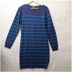 Cashmere Sweater Dress Women SMALL Blue Breton Stripe TISSAIA Basics Mini French